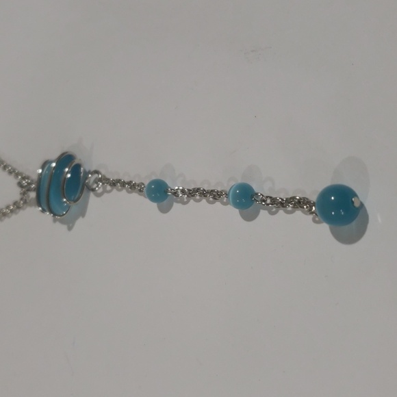 Turquoise Pendant Necklace – Twisted Silver Wire Wrap w/ Beaded Drop | Artisan - Picture 7 of 11